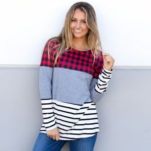 HP x 2 🎉 • Plaid Striped Color Block Top